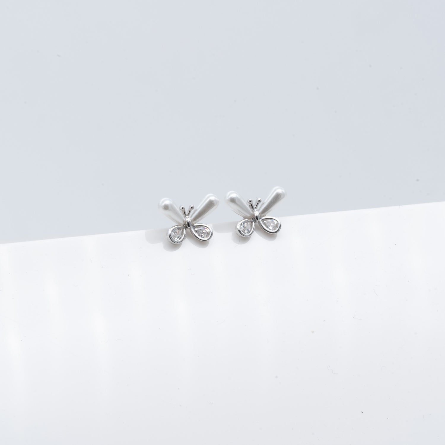 Pearl Butterfly CZ Stud Earrings